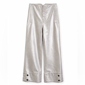 Free People Silver Metallic Pants Y2K Futuristic It Girl Gaucho Wide Leg-‎ 6